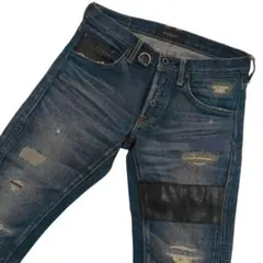 OVERDESIGN　ジーンズ　w28　赤耳　ダメージ加工　オーバーデザイン