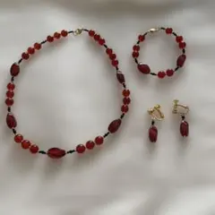 新品赤瑪瑙＆ブラックスピネルネックレス３点セット