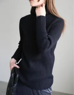 selectMOCA ブラック タートルネックリブニット