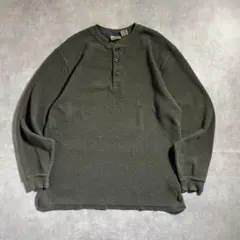 古着 00s〜 L.L.BEAN サーマル ヘンリーネック ロンT カーキ 短丈