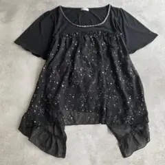 axes femme 星座柄 シアー 半袖 カットソー ブラックのサムネイル