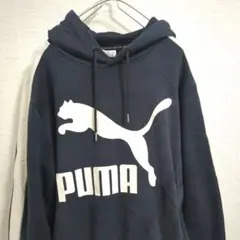 1点物 PUMA ネイビー フード付き パーカー M 裏起毛