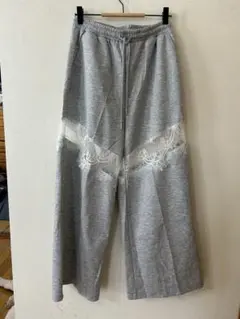 レディース グレー レース切り替え スウェットパンツ　L 新品未使用品