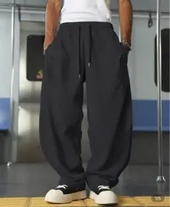 新品　ダークグレー ワイドパンツ スウェット素材