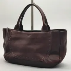 ウンガロ トートバッグ ハンドバッグ ステッチ シボ革 ブラウン 多収納