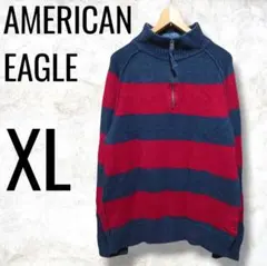AMERICAN EAGLE XL ハーフジップ ボーダー セーター ニット