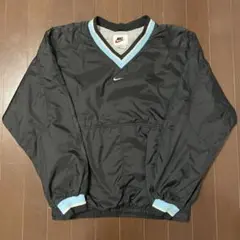 90s NIKE ナイキ Vネック ナイロンジャケットプルオーバー 黒M 銀タグ