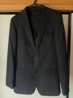 新品 未使用 ストレッチ スーツ 96Y7 ブラック ピンストライプ 織柄