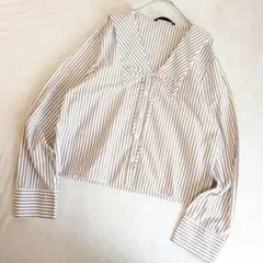 ZARA ザラ ストライプシャツ　ブラウス ピーターパンカラー 　リボン　Ⅿ