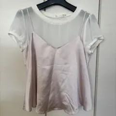 サテン シフォン レイヤード 半袖トップスのサムネイル