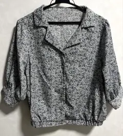 as know as Pinky 花柄ブラウス 半袖 ブルー フリーサイズ