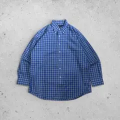 Brooks Brothers チェックBDシャツ L ブルー 00s シティ
