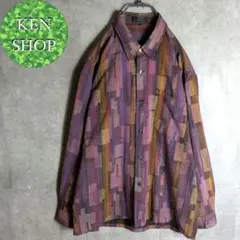 柄シャツ　パープル系マルチカラー　ヴィンテージ古着