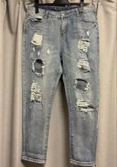 ダメージ加工 ライトブルー スキニージーンズ