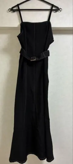 【中古品】　GRL　ベルト付き配色ステッチマーメイドジャンパースカート　ブラック