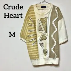 Crude Heart 日本製 デザインニット 半袖カットソー 総柄マルチカラ