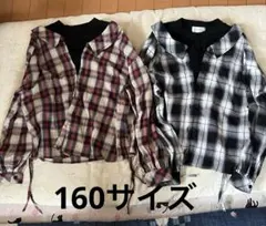 赤と黒のチェック柄長袖シャツ2枚セット