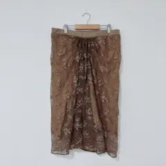 ZARA ブラウン 刺繍 タイトスカート M ザラ レディース 茶色 AW