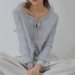 Chico◎レース×袖フレア✨グレー七分袖カーディガン　トップス