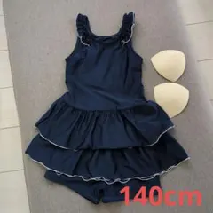 devirock ネイビー ホワイト フリル ワンピース セパレート水着140