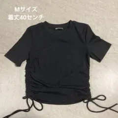 ZARA ブラック リブニット 半袖 トップス