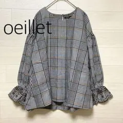 【oeillet♦ウイエ】バルーンスリーブ チェック 袖刺繍 Mのサムネイル