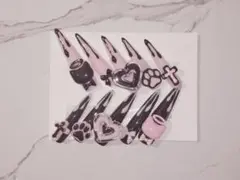 【現品】地雷量産型 平成女児 ネイルチップピンク 黒 ゴテゴテ ロング