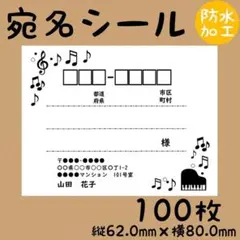宛名シール 防水加工 大きめ 100枚 お買い得 音楽 音符 枠あり RSY-8