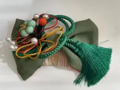 髪飾り　緑　和風