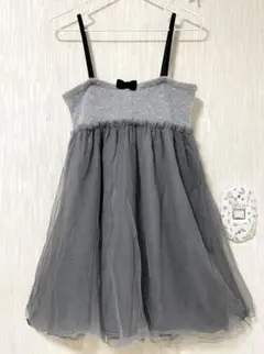 チュールリボンパールワンピースグレー可愛い清楚系量産型ガーリー韓国結婚式ドレス