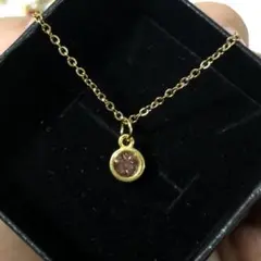 【artificial】ピーチサファイア シンプル一粒ゴールドネックレス