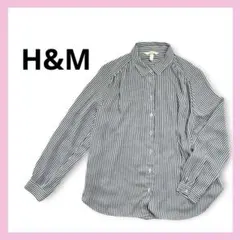 H&Mストライプ長袖シャツ 襟付き 青 白