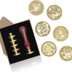 シーリングスタンプセット 木製ハンドル 取り外し可能 クリスマス スタンプ