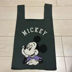 ミッキーマウス トートバッグ ダークグリーン　ストレッチ　厚手