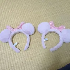 ディズニーミニーカチューシャ2個セット　スパンコールリボン　もこもこ