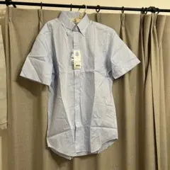 水色 ストライプ 半袖 ボタンダウンシャツ