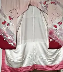 振袖 正絹 スモールサイズ 身丈151 裄63 牡丹 鶴 華やか柄 リメイクにも
