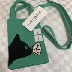 猫窓　黒猫　モンシロチョウ　ミニバッグ　ニットショルダー