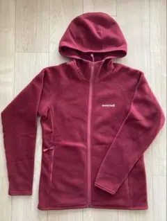 《美品》モンベル mont-bell フード付き フリース M 赤 クリマプラス