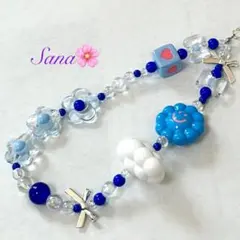 携帯ストラップ　ビーズ　ストラップ　キーホルダー　韓国　青　㊲