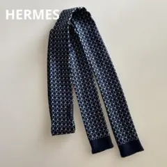 お値下❗️HERMES scarf tie スカーフ タイ ネクタイ 美品　紺色系