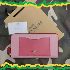 未使用、COACHコーチバイカラーF57605/ピンク.ヴィヴィットピンク長財布