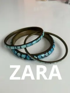 ZARA ブレスレット ブルー　ターコイズ3個セット三連柄　金属スプリングサマー