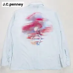70s USA製 J.C.penney 長袖 ポリレーヨンシャツ L フクロウ柄