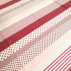 赤とピンクの ストライプ・ドット 綿生地