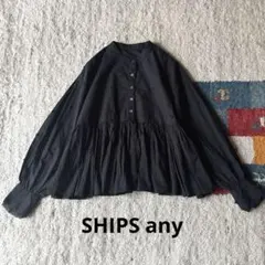 SHIPS any フラワーモチーフペプラムギャザーシャツブラウス　黒のサムネイル