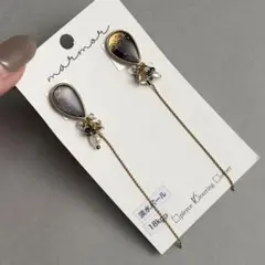 No.1513 1点のみ　グレー　ブラック　イヤリング　ロング　華奢　パール