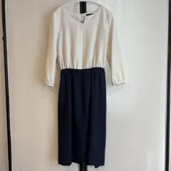 SHIPS ホワイト・ネイビー 長袖ワンピース　セレモニー