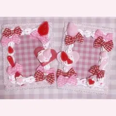 ペア ホイップデコ トレカケース 量産型 赤ピンク いちごりぼん ♡