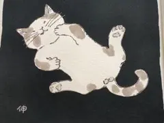 長島伸夫 題名「ひるね」猫 版画 額装 96/300 直筆サイン入り 絵画